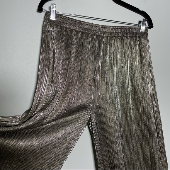 Torn By Ronny Kobo Gold Metallic Wide Leg Palazzo Pants Elastic Waist Size M - Picture 4 of 8